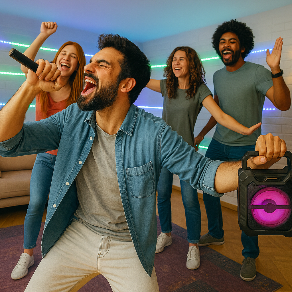 30% OFF- Pack Fiesta 18: Altavoz inalámbrico con micrófono para Karaoke y Luces LED 5 MTS.