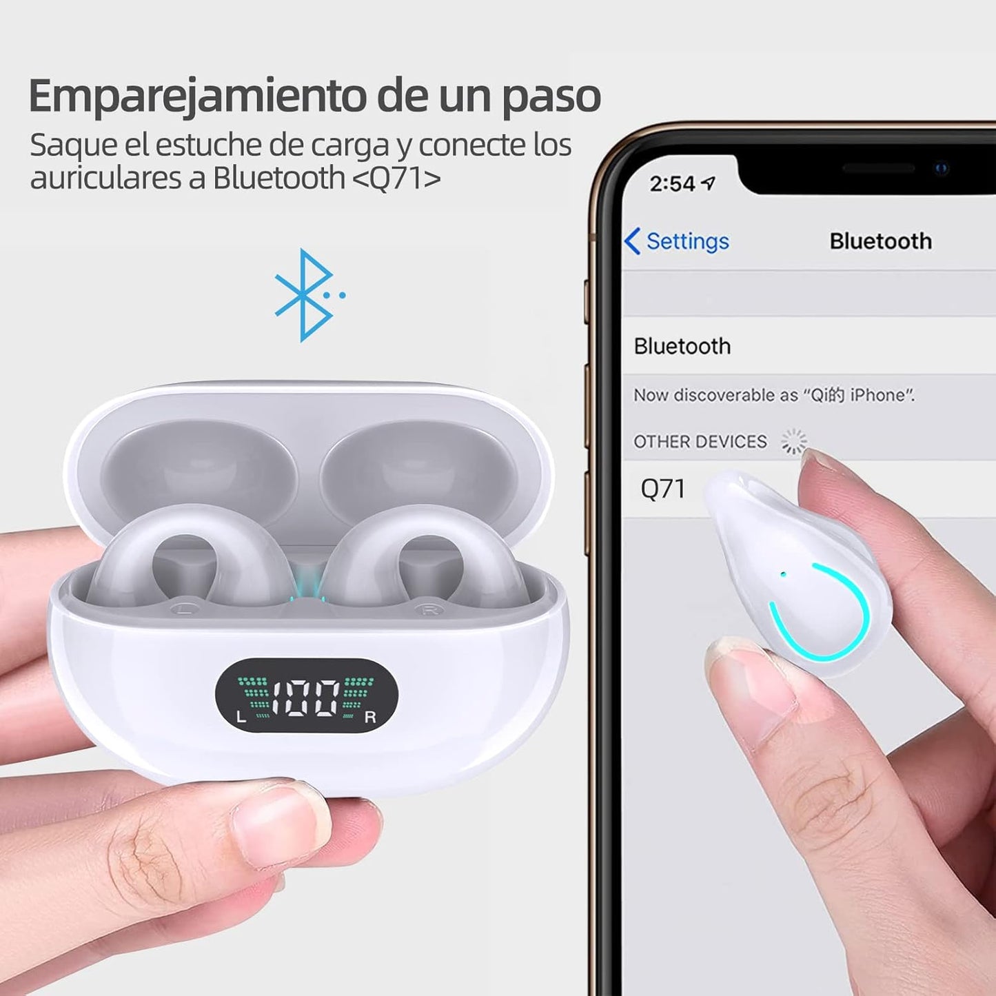ErgoPods- Audífonos Inalámbricos IPX7 Pantalla LED- Color Blanco