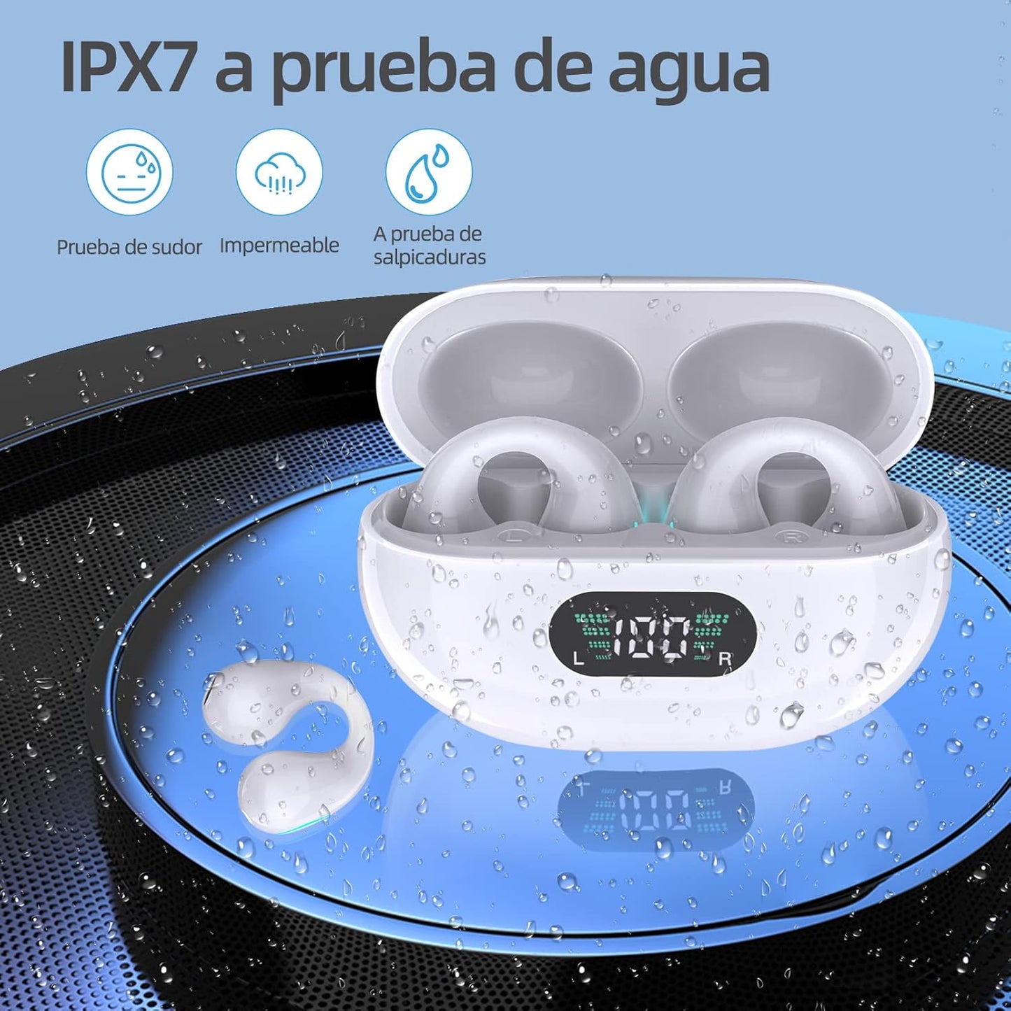 ErgoPods- Audífonos Inalámbricos IPX7 Pantalla LED- Color Blanco
