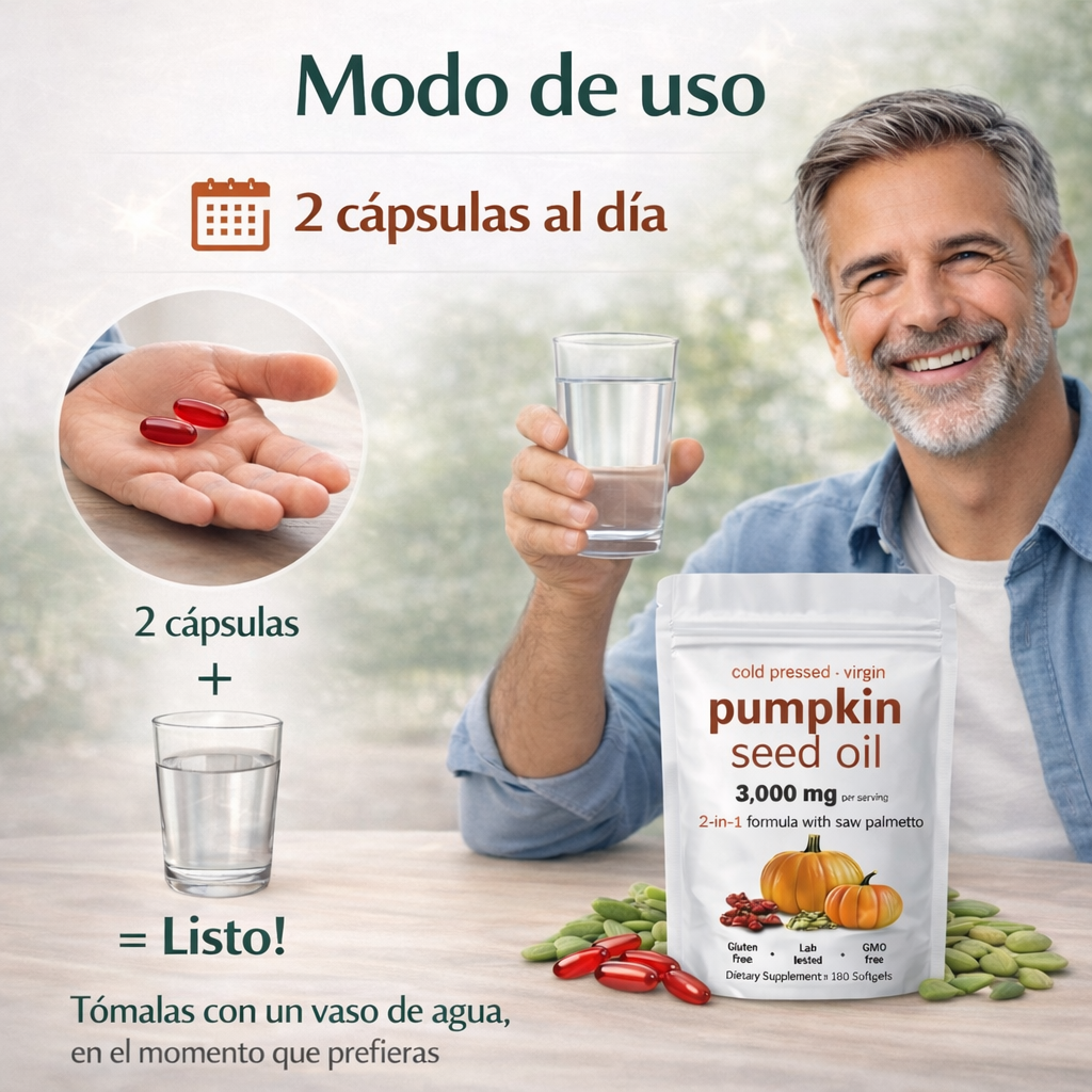 30% OFF- ACEITE DE SEMILLA DE CALABAZA- 60 Cápsulas