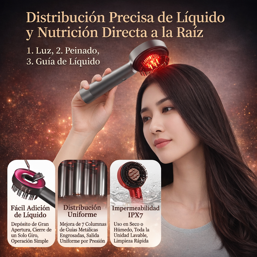 🚨 TRATAMIENTO CAPILAR ANTI-CAIDA ¡CEPILLO CON LUZ LED Y MASAJEADOR+ ACEITE DE BATANA GRATIS! 🎁