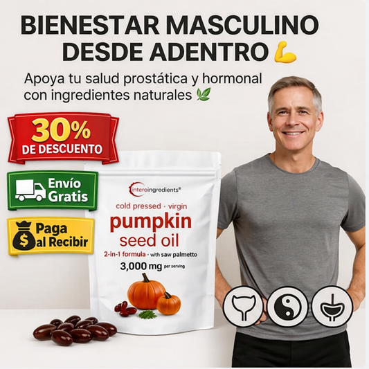 30% OFF- ACEITE DE SEMILLA DE CALABAZA- 60 Cápsulas