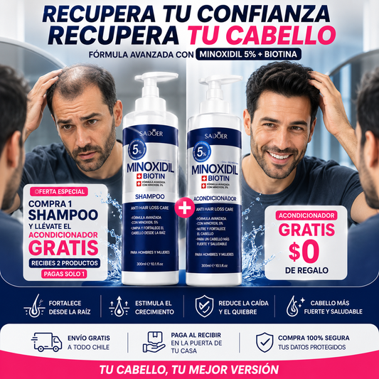SHAMPOO MINOXIDIL 5%  + ACONDICIONADOR 🎁 — Más fuerza y densidad para tu cabello