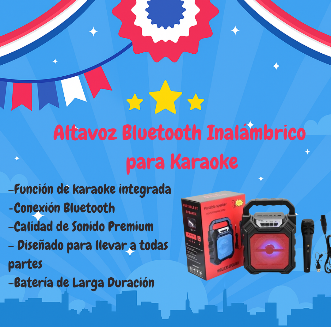 30% OFF- Pack Fiesta 18: Altavoz inalámbrico con micrófono para Karaoke y Luces LED 5 MTS.