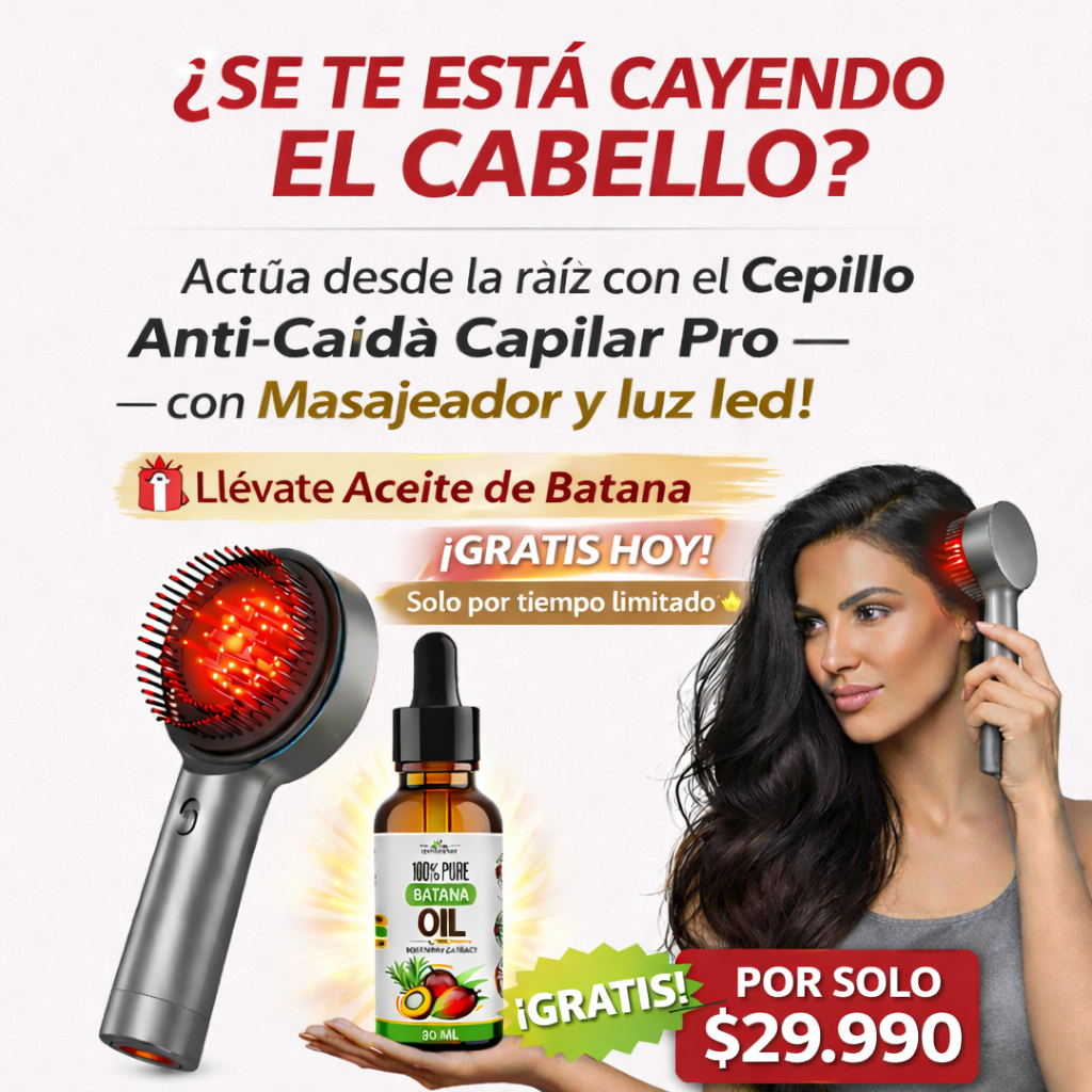 🚨 TRATAMIENTO CAPILAR ANTI-CAIDA ¡CEPILLO CON LUZ LED Y MASAJEADOR+ ACEITE DE BATANA GRATIS! 🎁