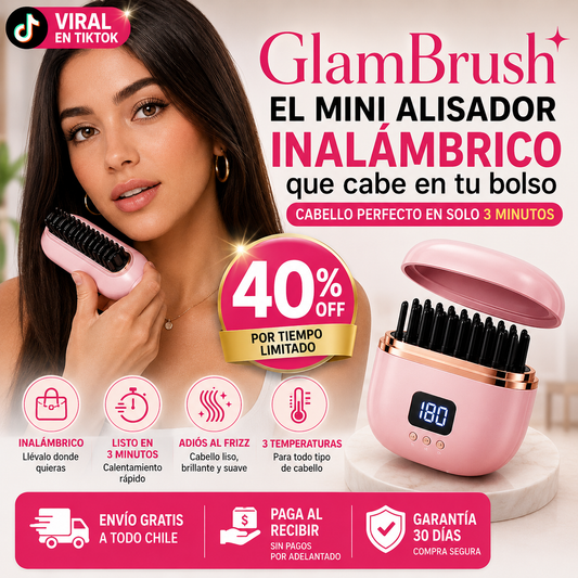 GlamBrush™ El peine alisador, inalámbrico y portátil que va contigo a todas partes.
