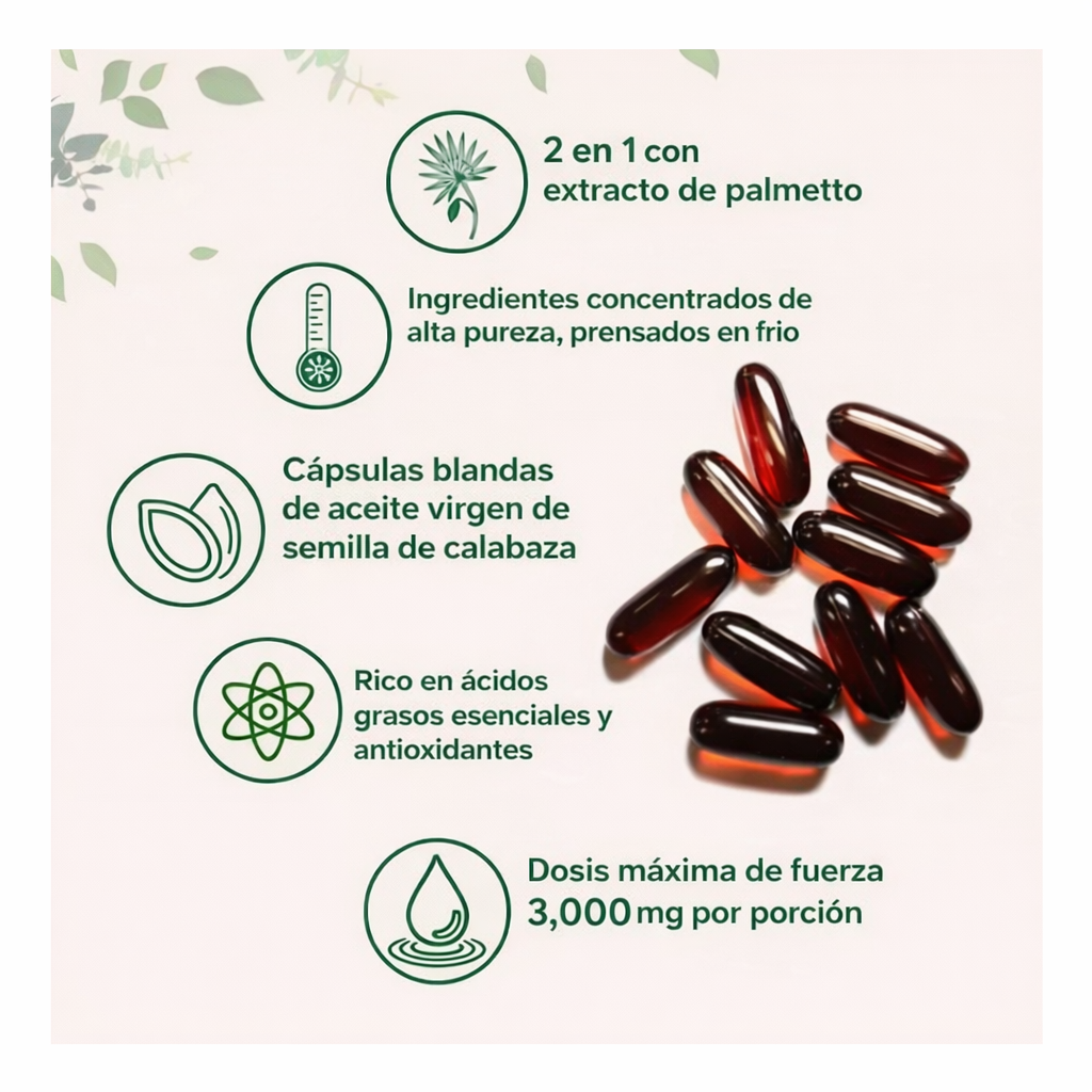 30% OFF- ACEITE DE SEMILLA DE CALABAZA- 60 Cápsulas